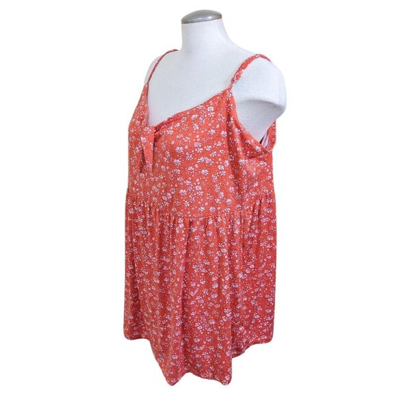 Womens Babydoll Top Plus Size 2X Orange Floral Y2K Style Smocked Back Straps - Picture 3 of 6